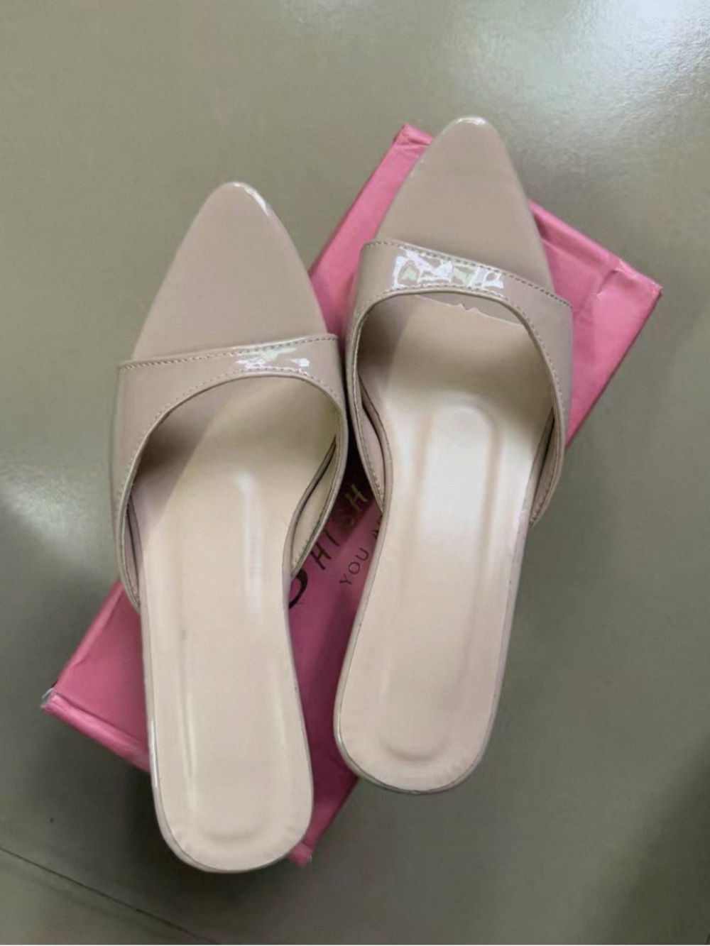 Patent Nude Pointed-Toe Slip-On Mules